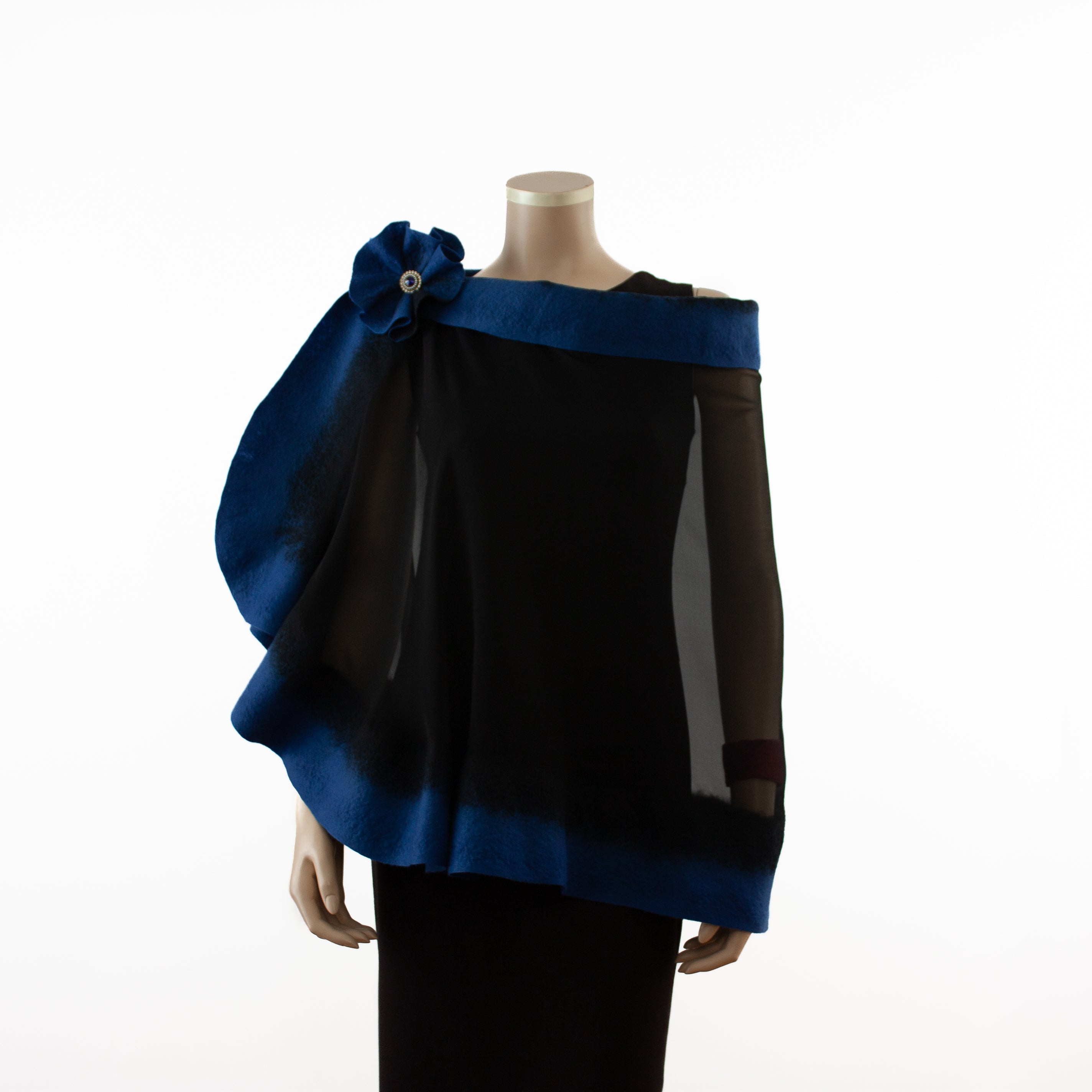 Premium black and evening blue silk shawl #230-7