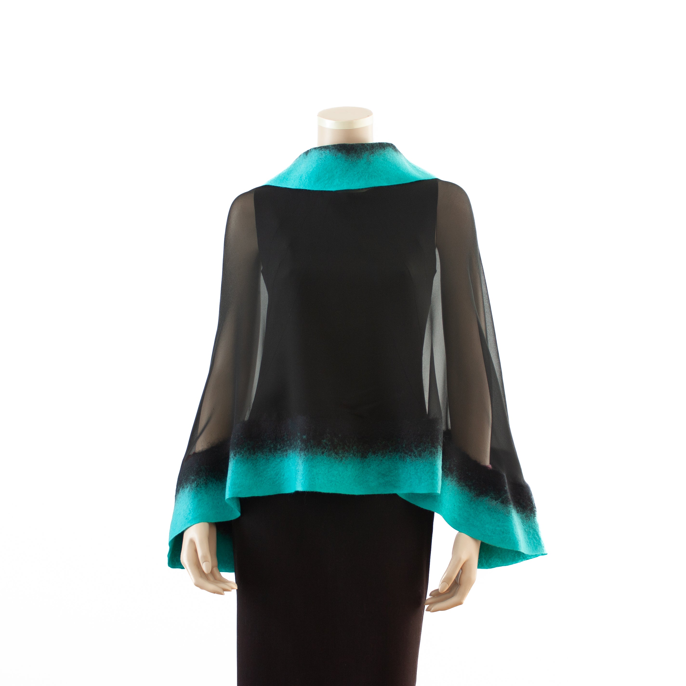 Premium black and cyan silk shawl #230-12