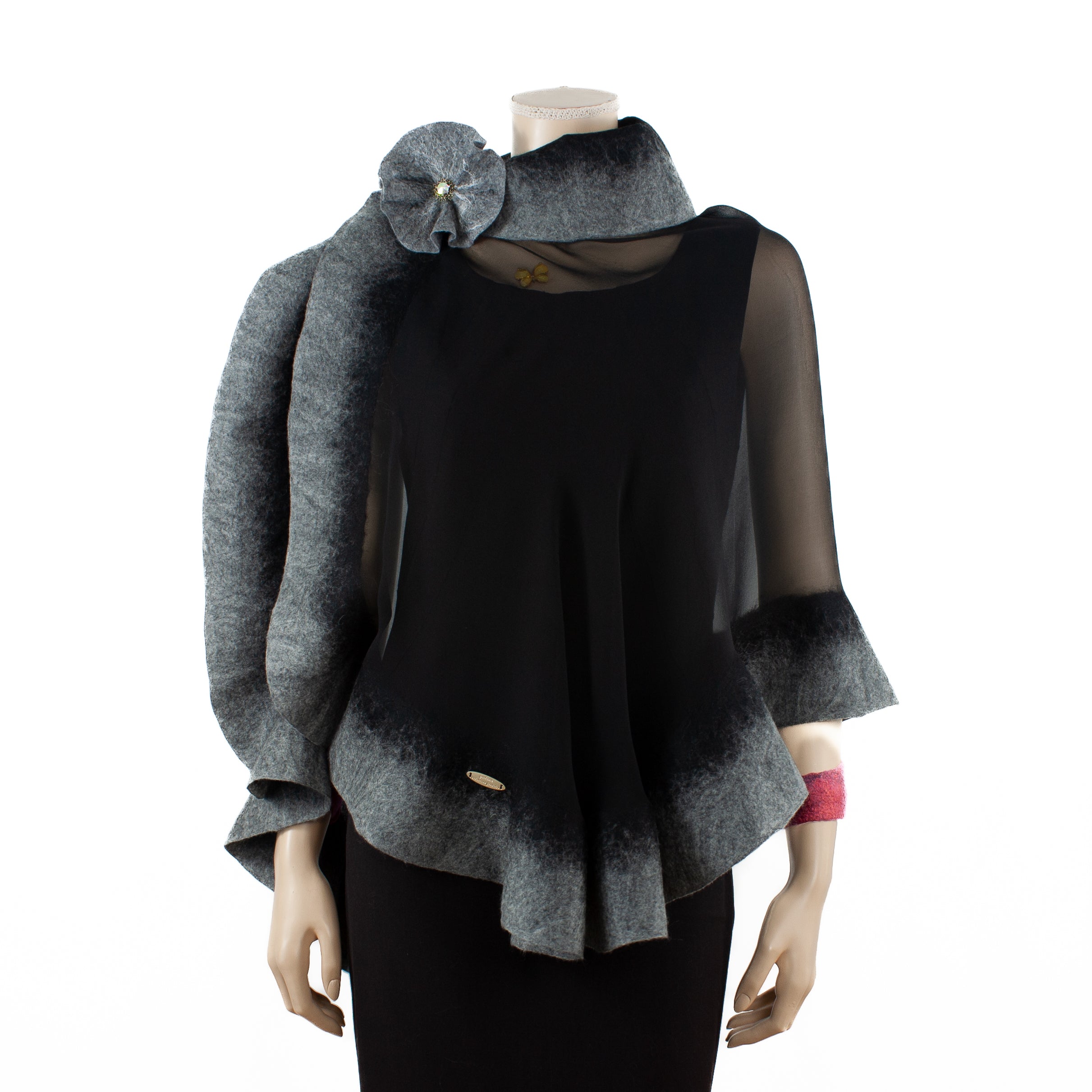 Premium black and grey silk shawl #230-14