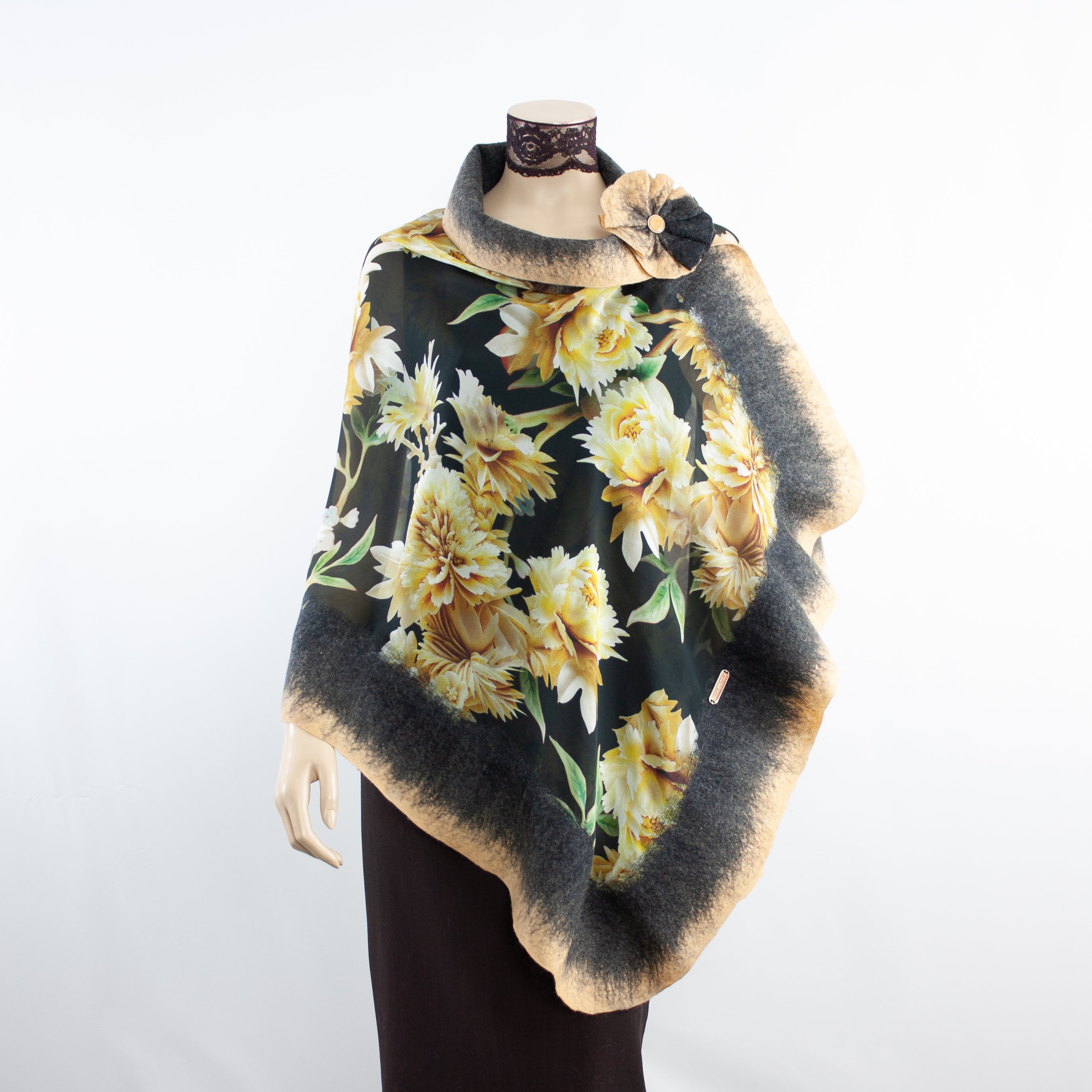 Vibrant yellow flowers  shawl #228-45