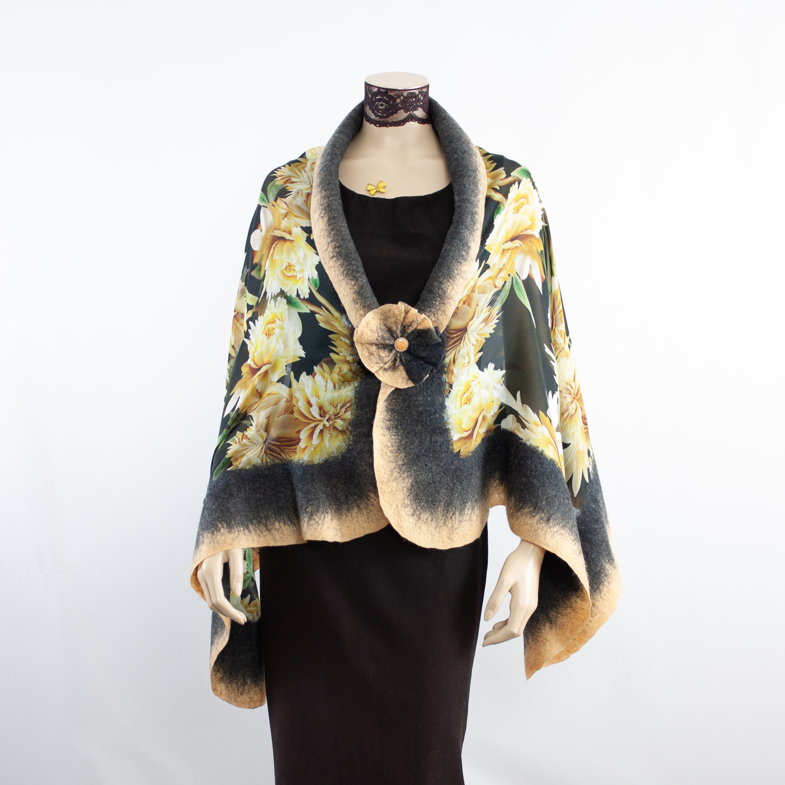 Vibrant yellow flowers  shawl #228-45