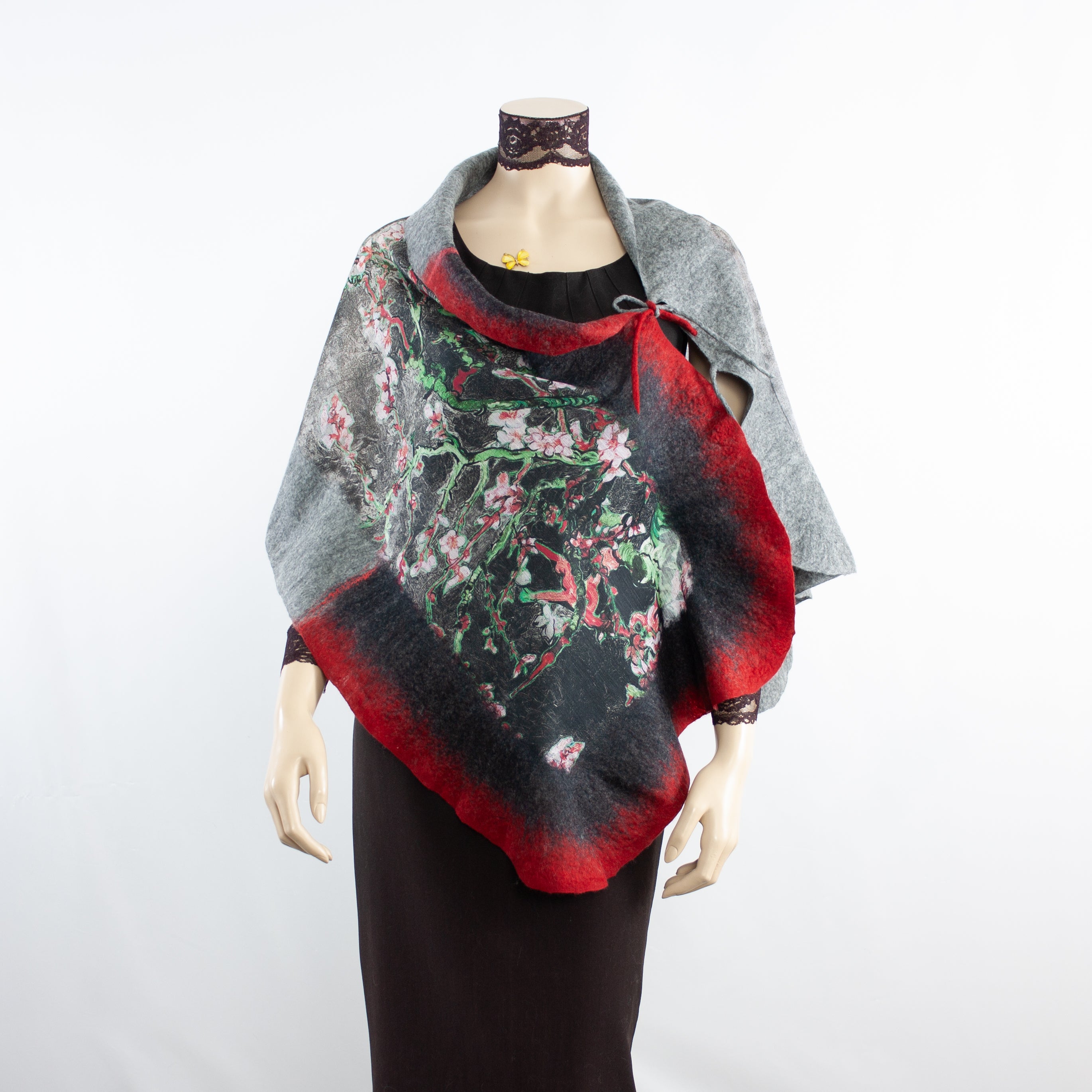 Linked  grey red scarf #168-5
