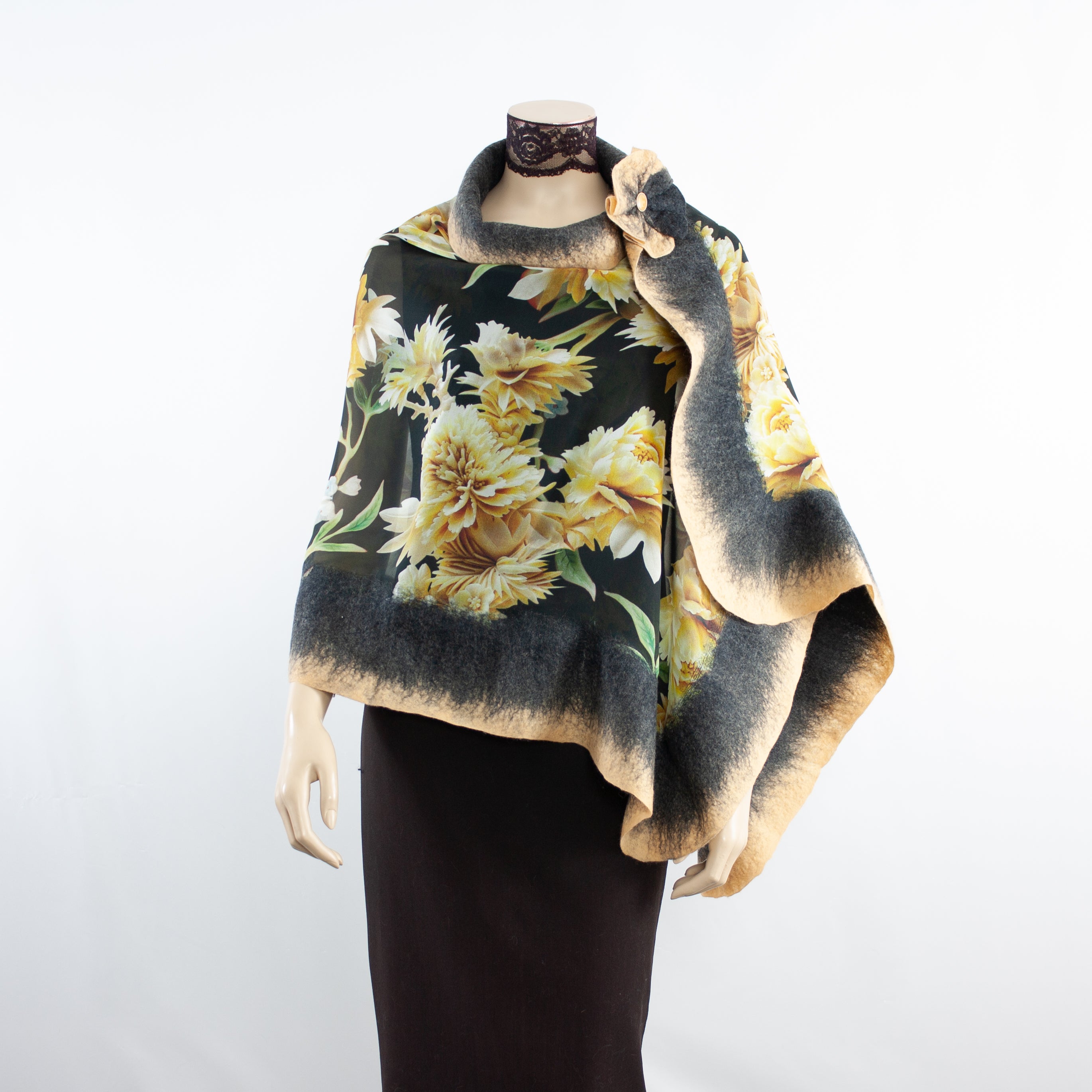 Vibrant yellow flowers  shawl #228-45