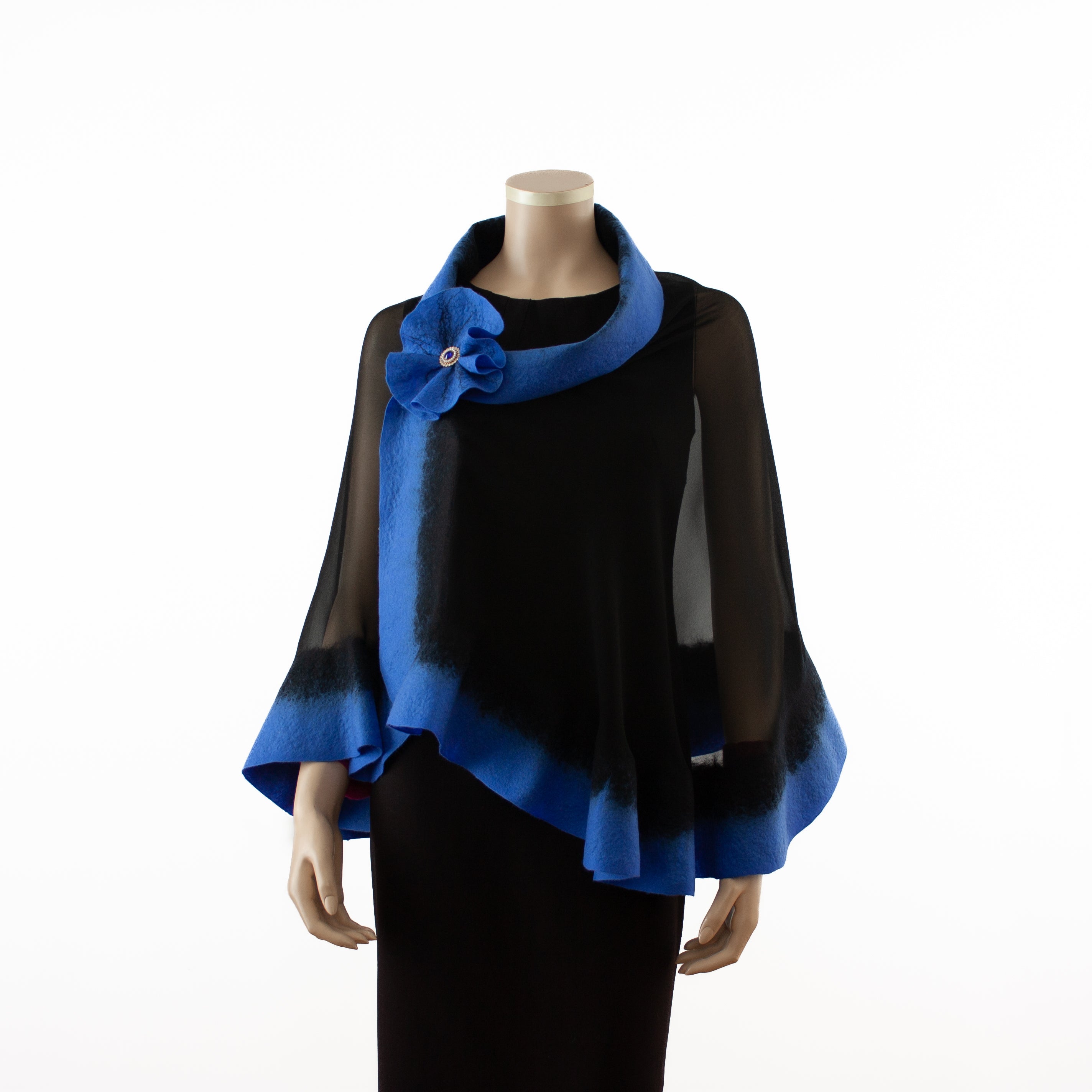Premium black and steel blue silk shawl #248-6