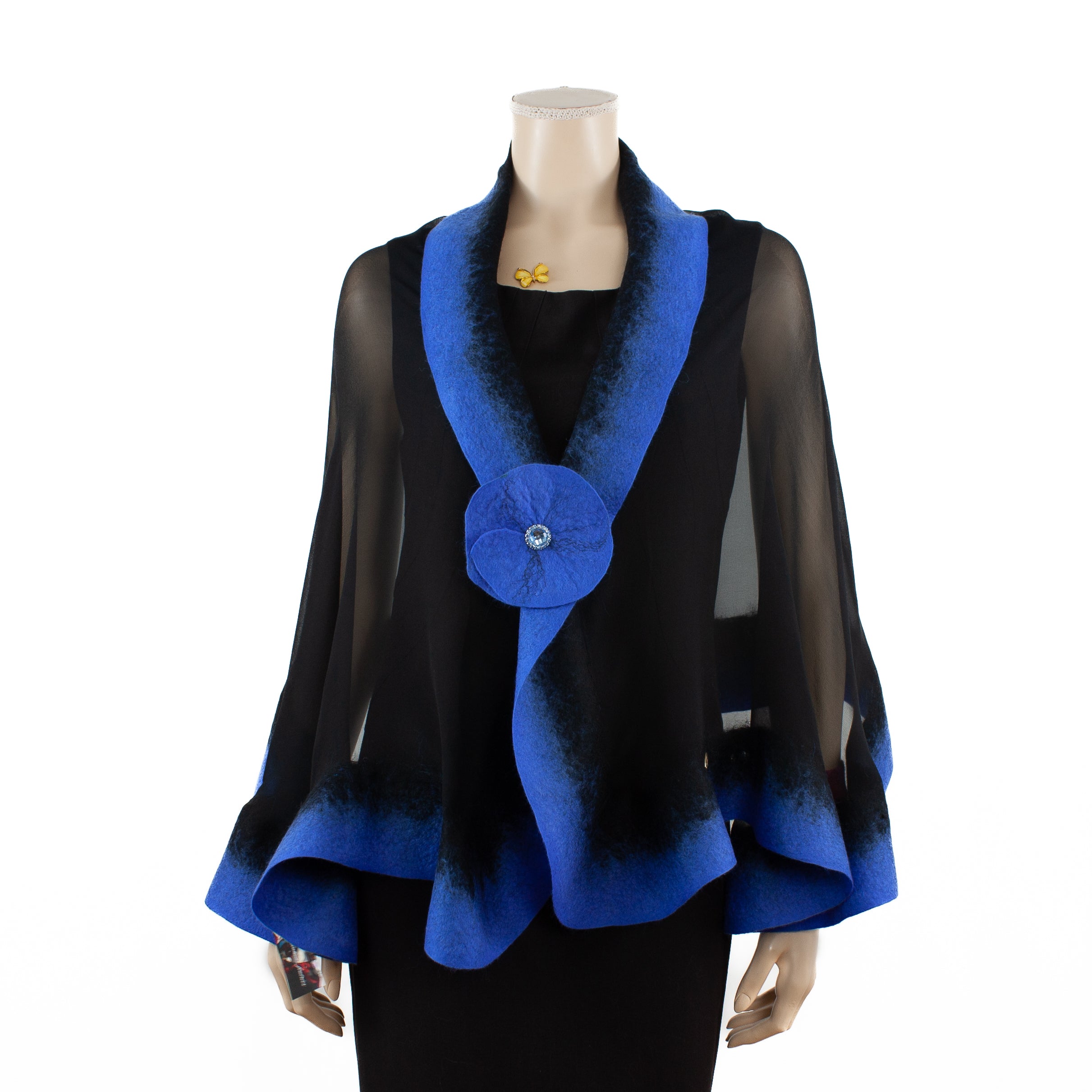 Premium black and steel blue silk shawl #248-6