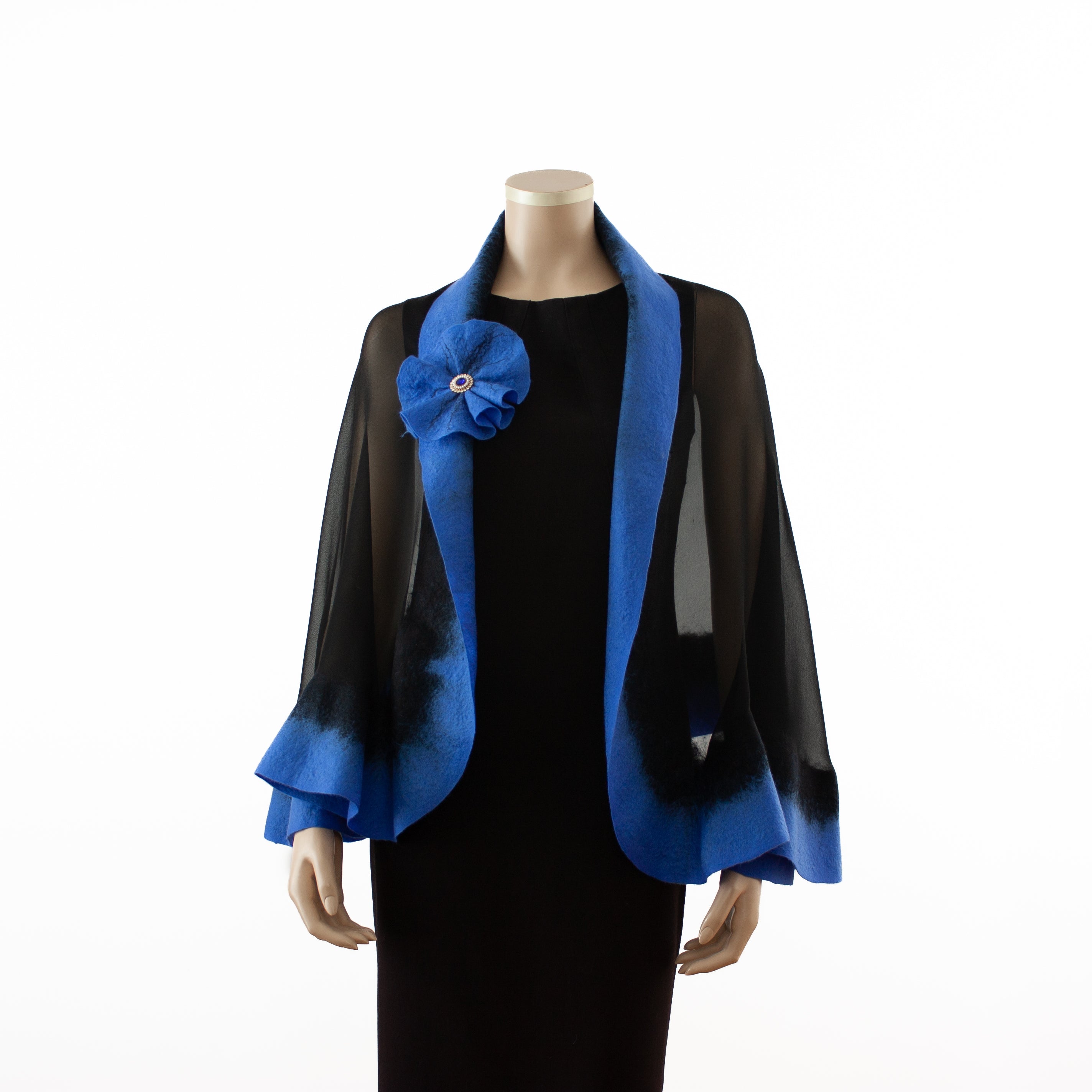 Premium black and steel blue silk shawl #248-6