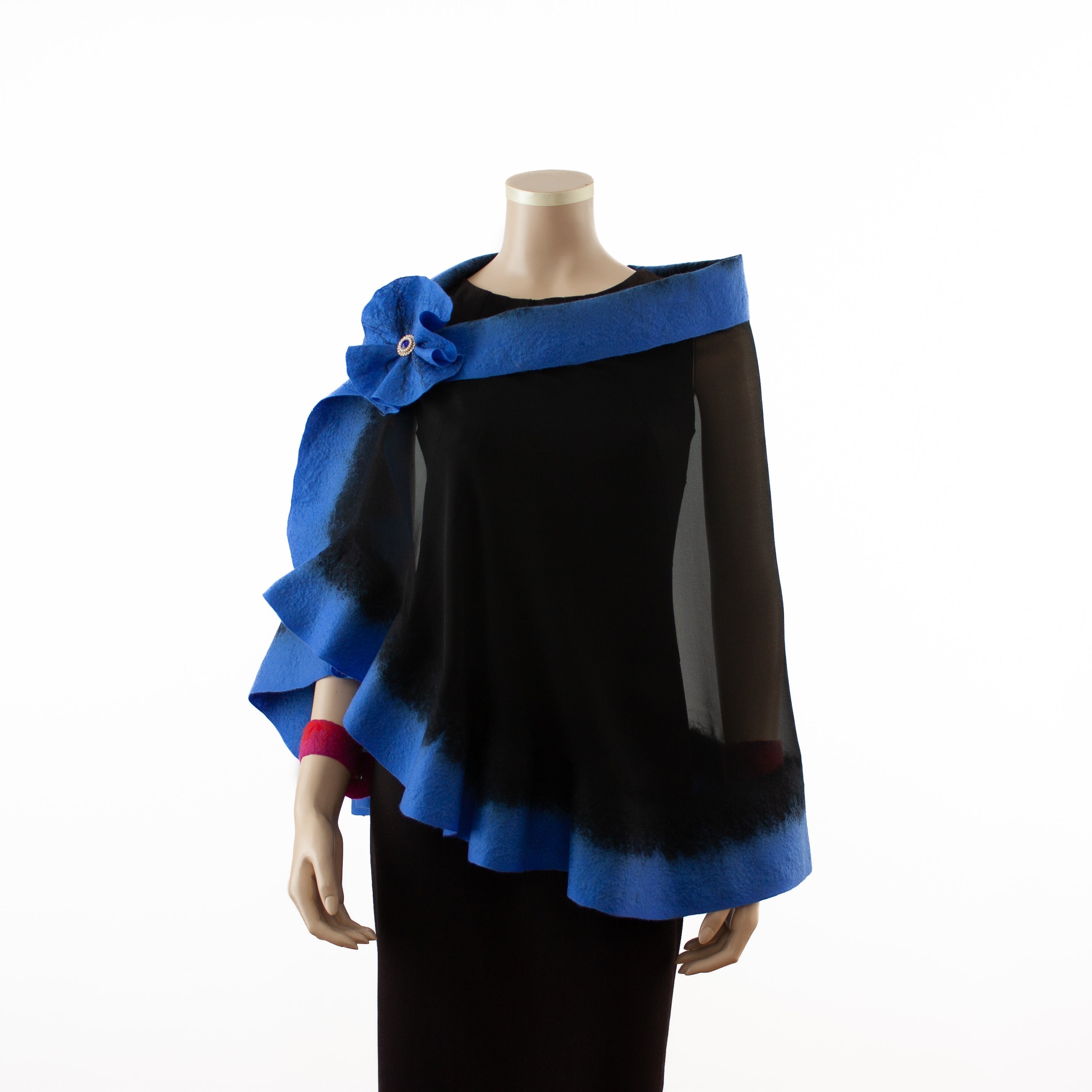 Premium black and steel blue silk shawl #248-6
