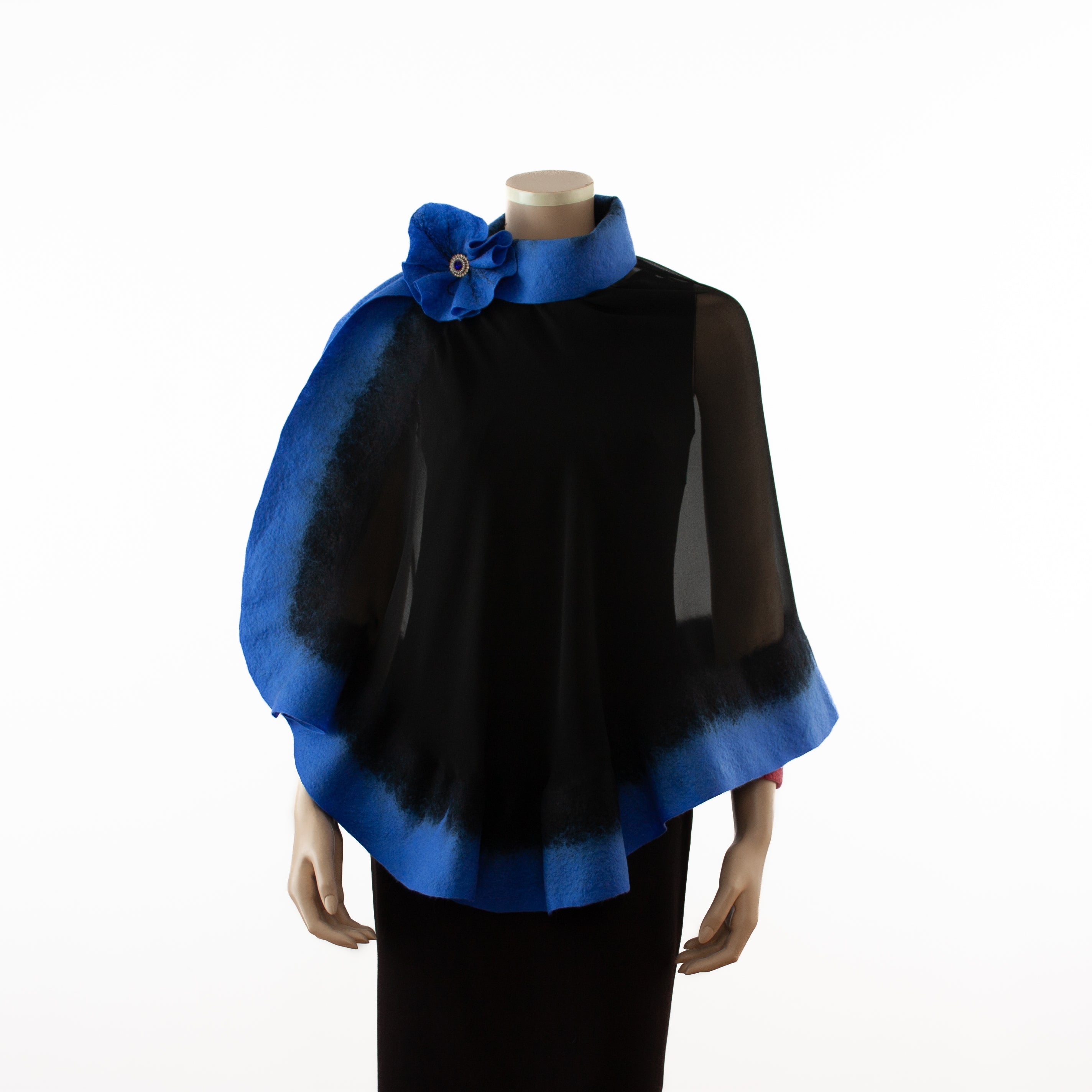 Premium black and steel blue silk shawl #248-6