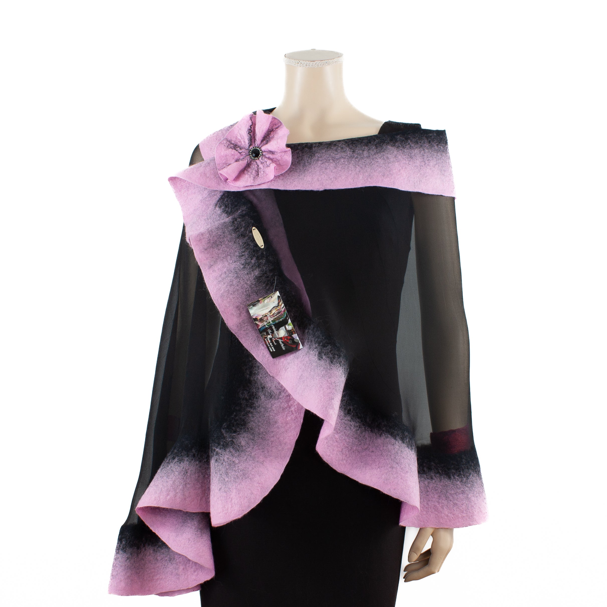 Premium black and pink silk shawl #248-20